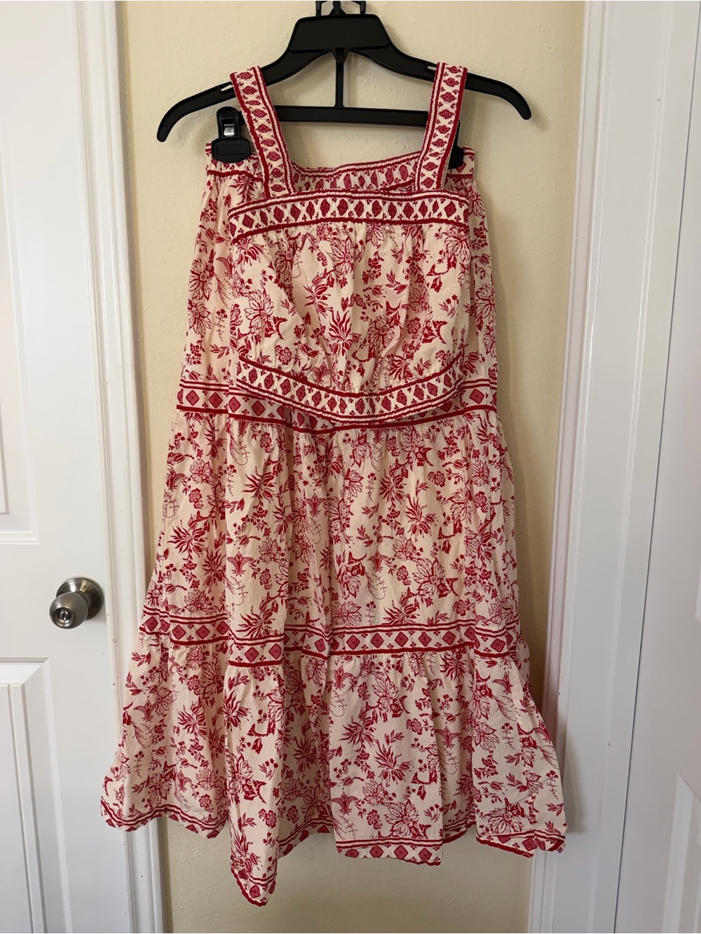 Japna Cream Maxi Skirt Set with Red Floral Print